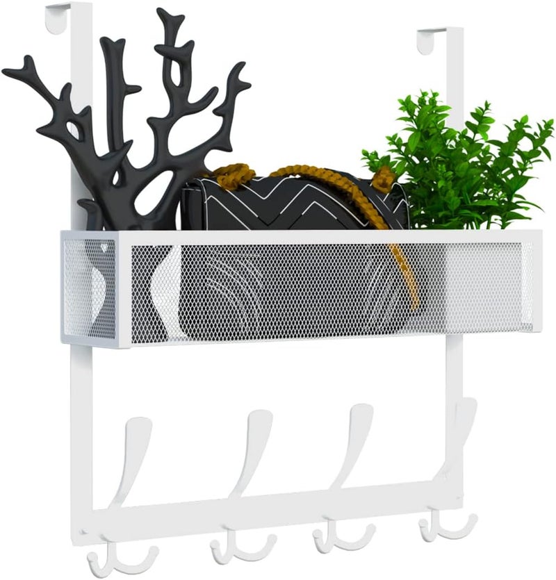 Kaiferty Over The Door Hooks Organizer,Over Door Hanger Towel Rack Mesh Basket with 12 Hooks,Back of Door Storage Organizer for Bedroom,Bathroom,Kitchen,Office(White) - Image 1